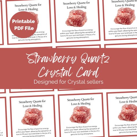 Printable Strawberry Quartz Crystal info cards for Crystal Sellers & Jewellery makers PDF file Packing Inserts, Gemstone Properties meanings Gemstone Properties, Strawberry Quartz, Jewelry Maker, Crystal Jewelry, Quartz Crystal, Card Design, Display Homes, Crystals, Gemstones