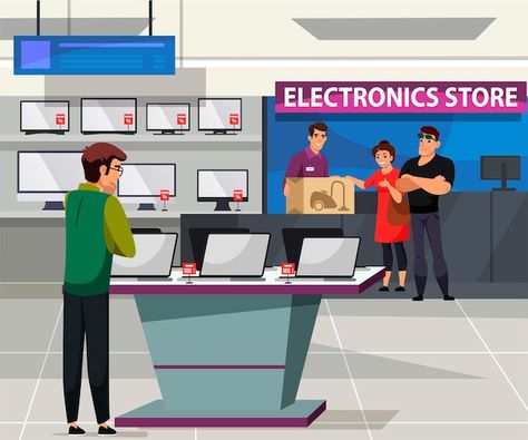 Free vector electronic store interior co... | Free Vector #Freepik #freevector #shop-assistant #electronic-shop #consumer-electronics #computer-store Electronic Store, Computer Shop, Retail Sales, Computer Hardware, Best Laptops, Activity Days, Store Interior, Computer Technology, New Journey