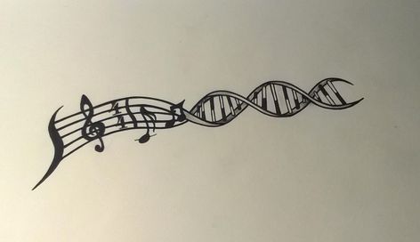 Dna Tattoo Ideas, Cool Tattoo Placement, Saxophone Tattoo, Scientific Tattoo, Music Tattoo Ideas, Science Tattoo, Dna Tattoo, Music Notes Tattoo, Tattoo Music