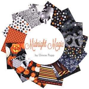 Midnight Magic fabric collection by Grace Popp for Studio E Quilt Block Patterns Free, Holiday Halloween, Halloween Quilts, Star Quilt Blocks, Tree Quilt, Quilt Block Tutorial, Holiday Essentials, Black And White Fabric, Halloween Fabric