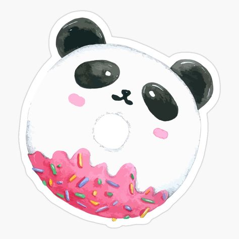 Panda Donut, Panda Illustration Cute, Sticker Panda, Panda Printable Stickers, Panda Food, Panda Stickers Kawaii, Doughnut Sticker, Panda Illustration, Food Cartoon