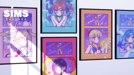 SIMS 4 - Sailor Moon Wall Art Prints ☾⋆⁺₊⋆ | Bárbara Sims Sims 4 Kawaii Wallpaper, Sims 4 Anime Posters, Sims 4 Wall Paint Cc, Ts4 Posters Cc, Sailor Moon Sims 4, Sims 4 Sailor Moon Cc, Sims 4 Anime Cc, Sims 4 Anime, Moon Wall Art