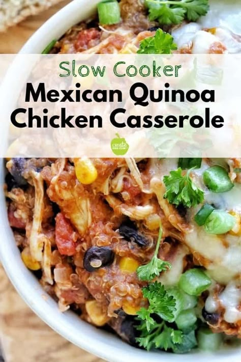 A Healthy Chicken Crockpot recipe with quinoa. Mexican flavors blend perfectly with the chicken, beans, and corn. A one-pot slow cooker dinner recipe. #crockpotmeals #slowcookerchicken #healthycrockpotrecipes Healthy Chicken Crockpot, Quinoa Mexican, Recipe With Quinoa, Chicken Crockpot Recipes Healthy, Crockpot Chicken Healthy, Mexican Quinoa, Slow Cooker Dinner Recipes, Chicken Quinoa, Chicken Crockpot