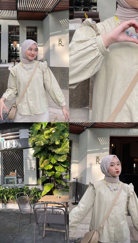 Cream Outfit Hijab, Cream Skirt Outfit, Cream Hijab, Skirt Outfits Hijab, Outfit Rok, Outfit Hijab Casual, Ootd Hijab Casual, Modest Outfit Ideas, Cream Skirt