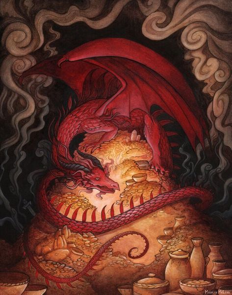 Hoarding Dragon 11x14 Art Print Dragon Lying Down, Fairytale Dragon, Hobbit Art, Arte Nerd, Dragon's Lair, Graphic Book, Lotr Art, Dragon Images, Painting Subjects