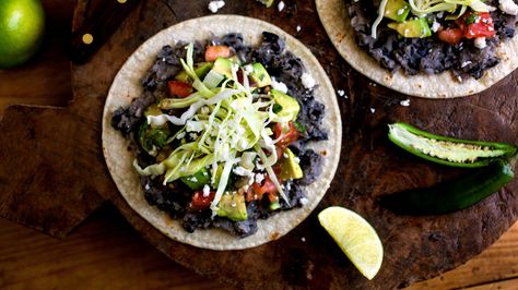 Tostadas With Smashed Black Beans or Vaqueros, Salsa Fresca and Avocado Nytimes Cooking, Cafe Inspiration, Mexican Meals, How To Cook Beans, Xmas Eve, Nyt Cooking, School Food, How To Make Breakfast, Mexican Recipes