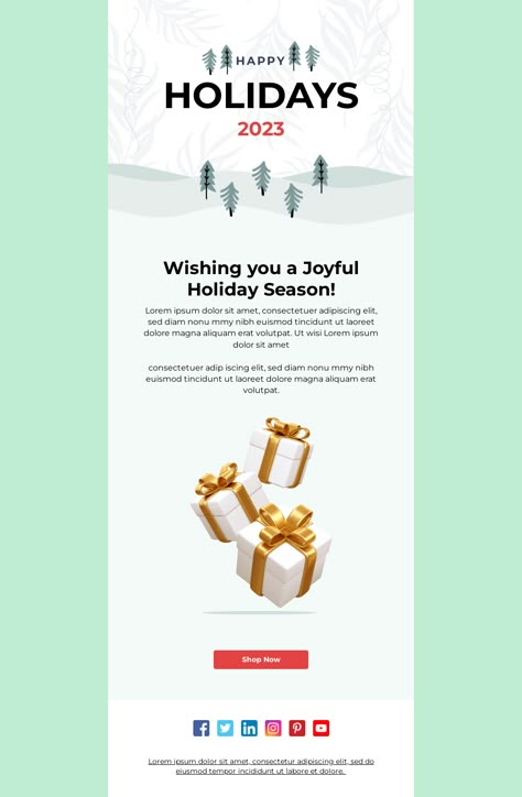 Happy Holidays Email Template Christmas Email Campaign, Happy New Year Email Design, New Year Email Marketing, Christmas Email Template, Christmas Newsletter Design, New Year Email Design, Christmas Email Marketing, Christmas Email Design, Email Template Design Inspiration