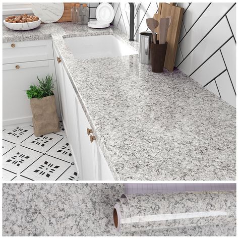 Countertop Contact Paper, Counter Top Bathroom, Granite Interior, Peel And Stick Countertop, Granite Wallpaper, How To Clean Stone, Laundry Room Counter, Grey Marble Wallpaper, Bathroom Table