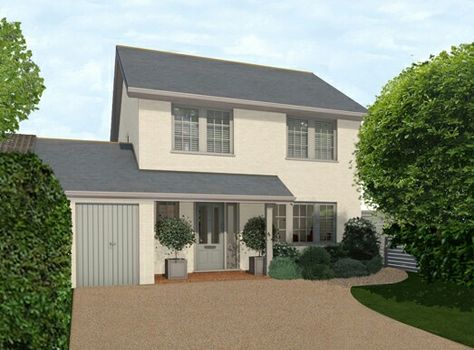 Grey and Cream exterior Cream Cladding Exterior, Cream Rendered House Exterior, 1930s House Exterior, Garage Extension, Rendered Houses, Exterior House Renovation, House Extension Plans, Exterior House Remodel, Bungalow Exterior