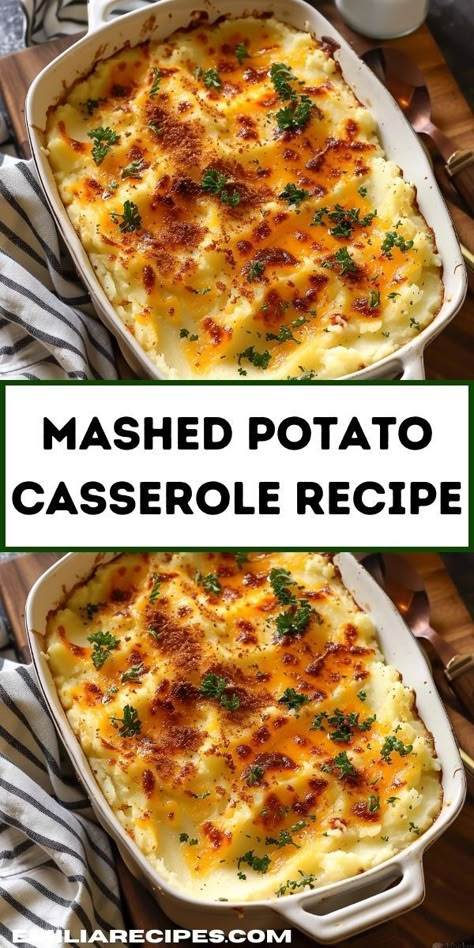 Looking for potato side dishes? Try this mashed potato casserole recipe! Perfect for dinner ideas and potato recipes, it’s a delicious addition to your potato dinner recipes and family meals. Potato Dinner Recipes, Cheesy Mashed Potato Casserole, Mashed Potato Casserole Recipes, Mashed Potato Casserole, Easy Mashed Potatoes, Potato Dinner, Cheesy Mashed Potatoes, Potatoe Casserole Recipes, Potato Side Dishes