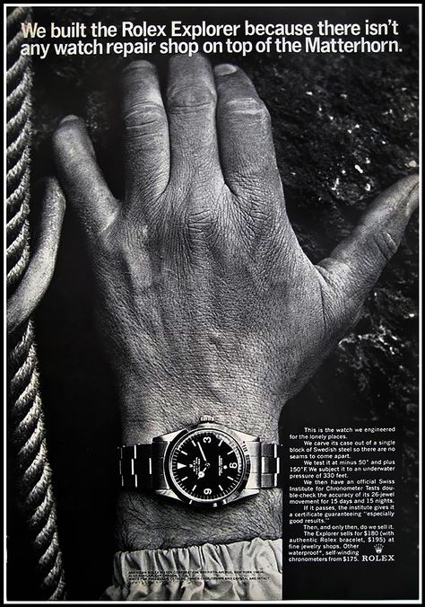 [advertisement] Rolex ad from the 60s Rolex Ads, Explorer 1, Watch Ads, Rolex Vintage, Rolex Explorer Ii, Vintage Timepiece, Watch Ad, Rolex Explorer, Must Have Gadgets