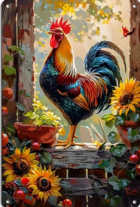 Rooster Pictures, Rooster Artwork, Rooster Images, Rooster Painting, Chicken Painting, Sunflower Pictures, Rooster Art, Cute Animal Clipart, Chicken Art