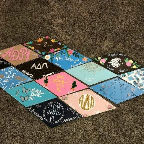 Alpha delta pi diamond board #ADPi #diamondboard big little Adpi Diamond Board, Initiation Ideas, Adpi Canvases, Sorority Canvas Ideas, Big Little Canvas, Sorority Ideas, Theta Phi Alpha, Big Little Shirts, Sorority Rush