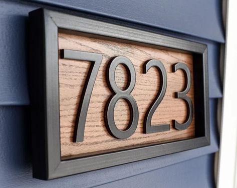 Address Sign House Number Sign Address Sign for House Plate - Etsy House Number Ideas Horizontal, Horizontal House Numbers, House Address Numbers Ideas, Address Numbers On House Front Porches, Wooden House Number Sign, Navy Blue Houses, Door Number Sign, Led House Numbers, House Number Plates