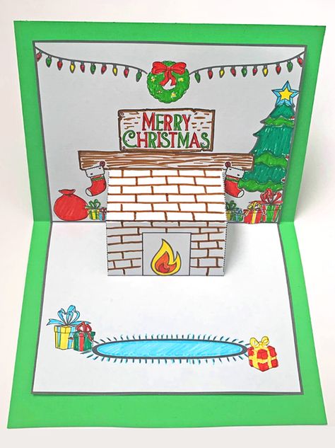 Christmas Pop Up Card Printable: Decorate the Holiday Mantlepiece School Christmas Card Ideas, Pop Up Christmas Cards Diy Templates, Diy Christmas Pop Up Cards, Christmas Card Pop Up, Pop Up Card Templates Free Printable, Christmas Card Templates Free Printable, Pop Up Cards Christmas, Diy Pop Up Christmas Cards, Card Natal