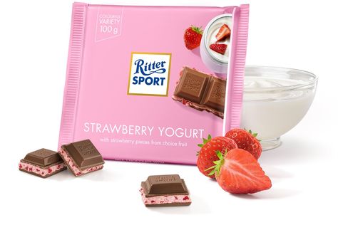 Ritter Sport Chocolate, Crunchy Rice, Yogurt Mousse, Strawberry Bars, European Chocolate, Ice Cream Smoothie, Rice Crisps, Skimmed Milk, Yogurt Bar