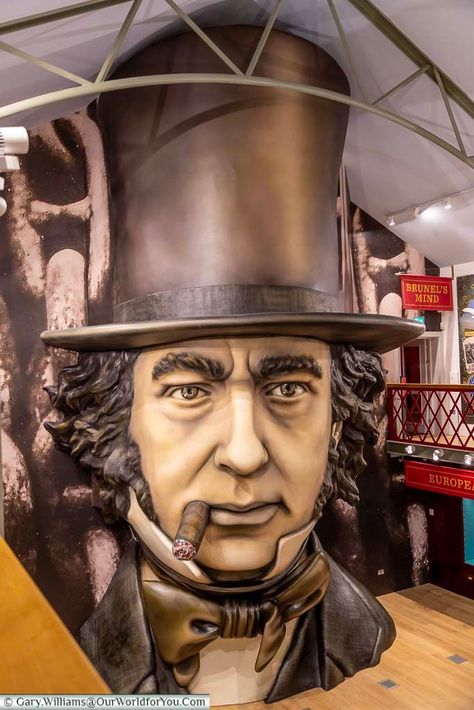 A huge bust of Isambard Kingdom Brunel smoking his familiar cigar, waering his top hat in the Being Brunel exhibition at the SS Great Britain George Stephenson, Isambard Kingdom Brunel, City Of Bristol, Great Western Railway, Bristol Uk, Below Deck, Great Western, Luxury Cruise, River Thames