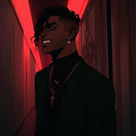 Black Male Vampire Art, Black Anime Men Pfp, Black Anime Characters Men, Black Vampire Art, Black Anime Men, Anime Black People, Male Vampire, Badass Drawings, Black Vampire