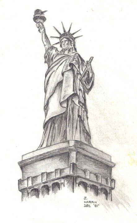 Monuments Drawing, Monument Drawing, Statue Sketch, Print Drawing Ideas, Statue Of Liberty Drawing, Landscape Pencil Drawings, Architecture Drawing Sketchbooks, City Sketch, Landmarks Art