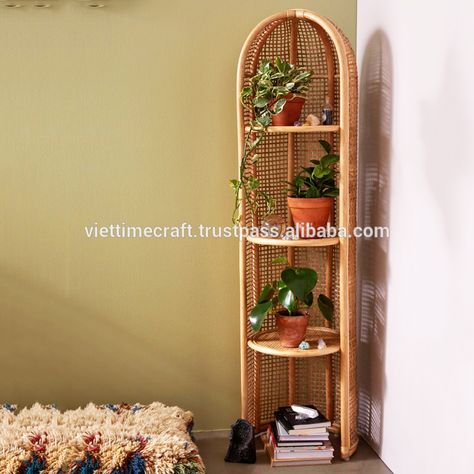 Corner Shelf Living Room, Living Room Corner Shelf, Corner Shelves Living Room, Corner Shelf Bathroom, 70s Room, Rattan Shelf, Bathroom Corner Shelf, Diy Upholstery, Apartment Dining Room