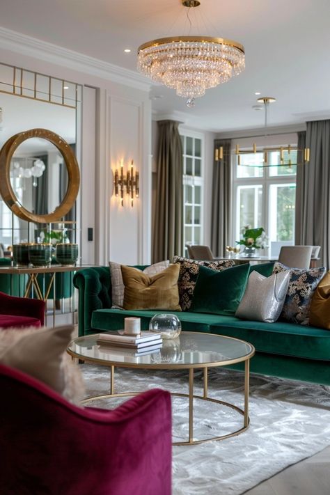 Glamorous Living Room: Velvet Sofas Mid Century Glam Living Room, Hollywood Glam Living Room, Mid Century Modern Living Room Ideas, Pretty Interiors, Glamorous Living Room, Glamorous Living, Velvet Sofas, Modern Living Room Ideas, Glam Living