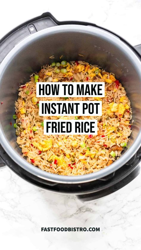 If you love fried rice and own a pressure cooker, Instant Pot or Crock Pot Express try this Instant Pot Fried Rice. It is a fast side dish recipe, super easy and super delicious. Fried rice is a great side dish to serve with your Asian dishes or serve as a full meal. It is also a great freezer meal recipe that you can make ahead. Want to try? Visit fastfoodbistro.com for the full recipe and instructions One Pot Fried Rice Recipe, Crock Pot Fried Rice, Fried Rice Rice Cooker, Instapot Stir Fry Chicken And Rice, Instapot Fried Rice Easy, Instapot Fried Rice, Insta Pot Fried Rice Recipe, Fried Rice In Rice Cooker, Chicken Fried Rice Instant Pot