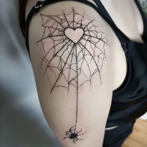 123 Spider Web Tattoo Ideas To Obtain Positive Growth In 2023 Cobweb Tattoo Shoulder, Spiderweb Heart Tattoo Elbow, Spiderweb Tattoo Women, Shoulder Spider Web Tattoo, Spider Web Tattoo On Breast, Spider Web Tattoo Shoulder, Spiderweb Tattoo Shoulder, Knee Spider Web Tattoo, Spider Web Shoulder Tattoo