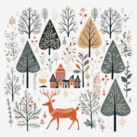 merry christmas greeting card with hand drawn scandinavian nordic style illustrations christmas de Simple Christmas Illustration, Nordic Christmas Scandinavian Style, Nordic Illustration, Christmas Scandinavian Style, Scandinavian Illustration, Nordic Patterns, Calendar Inspiration, Christmas Palette, Merry Christmas Greeting Card