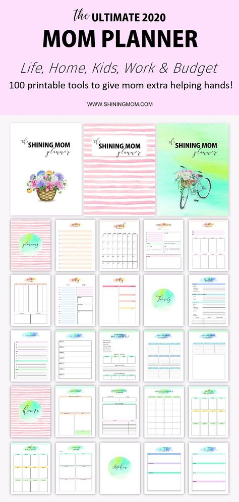 Fall in love with the 100 organizing tools for moms in one ultimate printable mom planner for 2020! Snag dependable home binders, goal-setting worksheets, budget planners, kid organizers and kitchen printables designed to help the busiest person of them all- mom. Let's get planning, mom! #mom #printables #shiningmomprintables #2020 #planner #planneraddict #plannerlove Mom Agenda Planner, Mom Planner Printables Free Home Management Binder, Mom Organization Planner, Mom Binder Printables Free, Mom Planner Ideas, Mom Planner Printables Free, Mom Binder, Mommy Planner, Best Printables