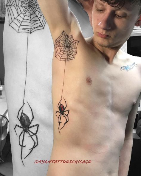 Tattoo Spider Web, Spiders Tattoo, Armpit Tattoo, Black Widow Tattoo, Spider Web Tattoo, Girl Back Tattoos, L Tattoo, Web Tattoo, Spider Tattoo