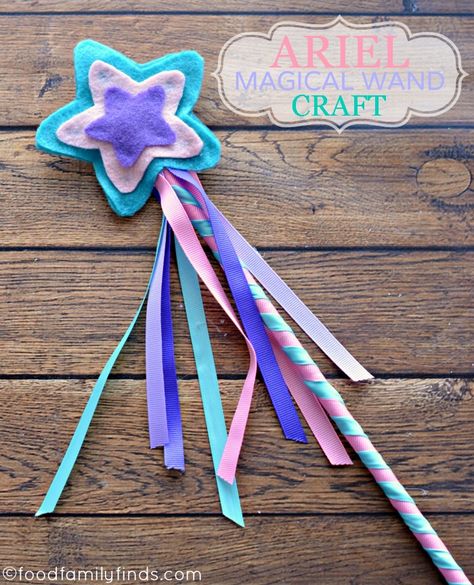 The Little Mermaid Ariel Magical Wand Craft Tutorial Felt Magic Wand, Mermaid Wand Craft, Magic Wand Craft, Mermaid Wand, Wand Craft, Magical Crafts, Little Mermaid Birthday Party, Magical Wand, Princess Crafts