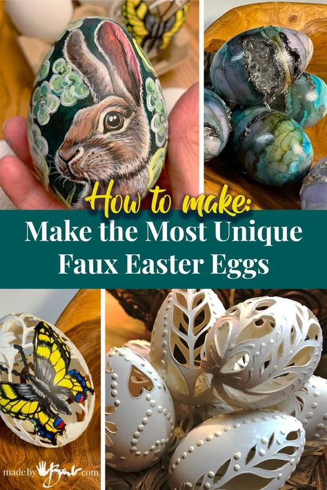 Make the Most Unique Faux Easter Eggs - Made By Barb - plastic! Coloring Easter Eggs Naturally, Epoxy Resin Easter Eggs, Fabrege Eggs, Unique Easter Eggs, Easter Show, Resin Dragon Egg, Egg Artistry, Fabrege Eggs Russia, Carved Eggs