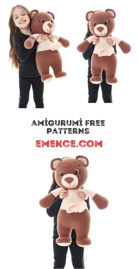 Amigurumi Big Bear Free Crochet Pattern Large Crochet Toys Free Pattern, Gloves Knitting, Teddy Bear Patterns Free, Crocheted Amigurumi, Large Teddy Bear, Bear Patterns Free, Velvet Rope, Crochet Toys Free Patterns, Granny Square Crochet Patterns Free