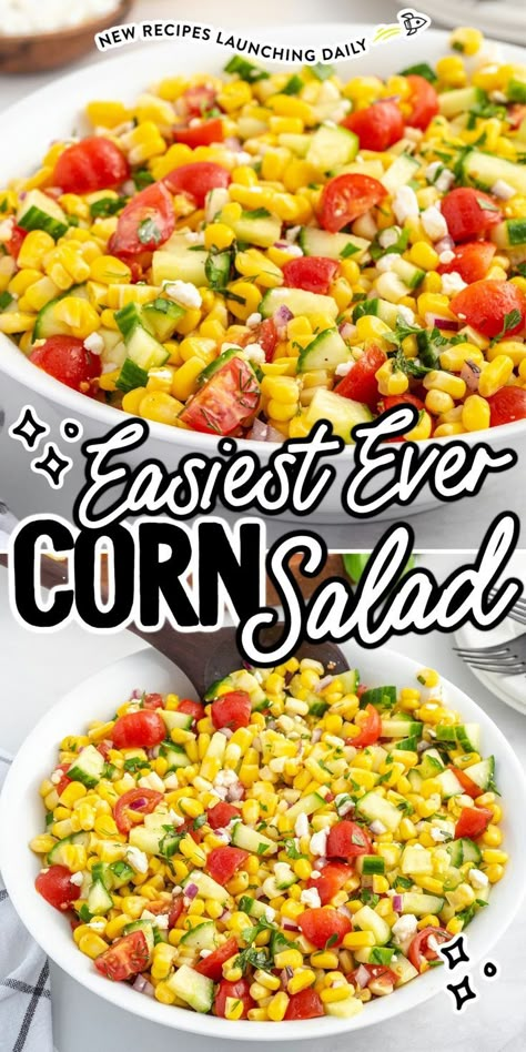 Corn Salad Corn Salad With Feta, Corn And Pepper Salad, Healthy Corn Salad Recipe, This Salad, Corn Summer Salad Recipes, Summer Corn Recipes Side Dishes, Corn And Feta Salad, Cold Corn Salad Recipe Simple, Ww Corn Salad