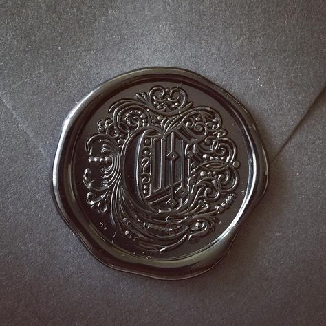 New wax seal. A very ornate C I designed. Black on black. Real not photoshopped. Packaging With Wax Seal, Wax Stamps, Sealing Wax Sticks, Sealing Wax, Wax Stamp, Wax Seal Stamp, Seal Stamp, Seal Stamps, Black On Black