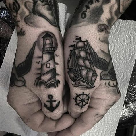 Traditional Sailor Tattoos, Small Traditional Tattoo, Font Tato, Traditional Hand Tattoo, Tato Tradisional, Sailor Tattoos, Nautical Tattoo, Tattoo Traditional, Diy Tattoo