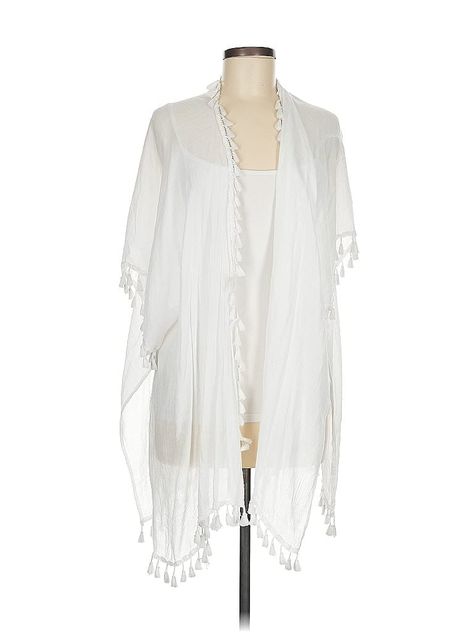 Unbranded Kimono Size: One Size Tops - used. No Fabric Content | Kimono: White Tops White Tops, Womens Tops, Fabric, White