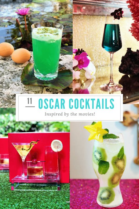 11 Oscar cocktails inspired by the movies including champagne cocktails, gin cocktails, and more. Movie Themed Cocktails, Giggle Water, Cocktails For Beginners, Bourbon Apple Cider, French Cognac, Hot Toddies Recipe, Creative Cocktails, Champagne Cocktails, Tea Time Food