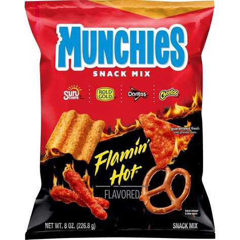 Munchies Snack Mix, Whole Grain Snacks, Cheetos Flamin Hot, Spicy Crackers, Munchies Snacks, Cheetos Crunchy, Hot Snacks, Snack Brands, Mini Tortillas