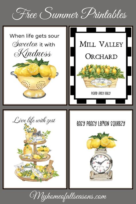 Lemon Kitchen Decor Ideas Farmhouse, Lemon Decor For Kitchen, Lemon Themed Diy Crafts, Free Lemon Printables, Lemon Theme Kitchen, Cute Kitchen Themes, Lemon Themed Kitchen, Lemon Prints, Lemon Decorations