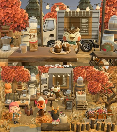 🍂 COZY FALL MOMENTS WITH MAFFIN ☕️🤎 🧣 Today’s activity: Blather’s coffee truck ☕️ Blather’s coffee truck in the middle of the woods is a must stop if you want to enjoy a nice cup of steaming coffee and the beautiful fall scenery together! There’s a bit of a line, but it’s totally worth the wait, trust Maffin! ———————————————————————— 🧸 Special thanks for the support: @the.cozy.gamer @swagfroggychairs @sugarbee.crossing @lojsans.crossing @woodsy.crossing @t_bean_crossing_ @stardust_horizons ... Acnh Autumn Island, Beautiful Fall Scenery, Animal Crossing Minecraft, Animal Crossing Wallpaper, Acnh Build Ideas, Acnh Autumn, Cottagecore Theme, Acnh Builds, Fall Core