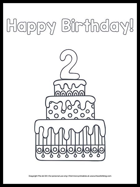 Celebrating a 2nd birthday soon? Your two year old will love having their own birthday cake coloring page to decorate! Birthday Cake Coloring Page, Cake Coloring, 7th Birthday Cakes, Cupcake Coloring Pages, 8th Birthday Cake, Happy Birthday Coloring Pages, Happy 12th Birthday, 6th Birthday Cakes, 5th Birthday Cake