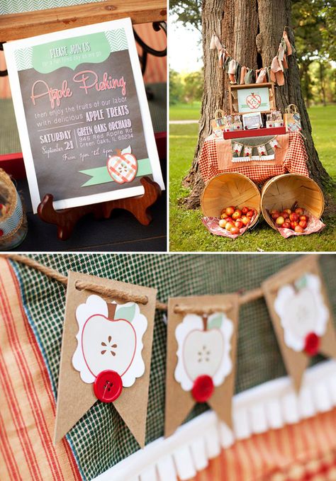 Rustic Fall Apple Picking Party // Hostess with the Mostess® Apple Picking Party, Apple Theme Parties, Fall Apple Picking, Burlap Decorations, Apple Cake Pops, Apple Party, Apple Birthday, Fall Harvest Party, Fall Birthday Parties