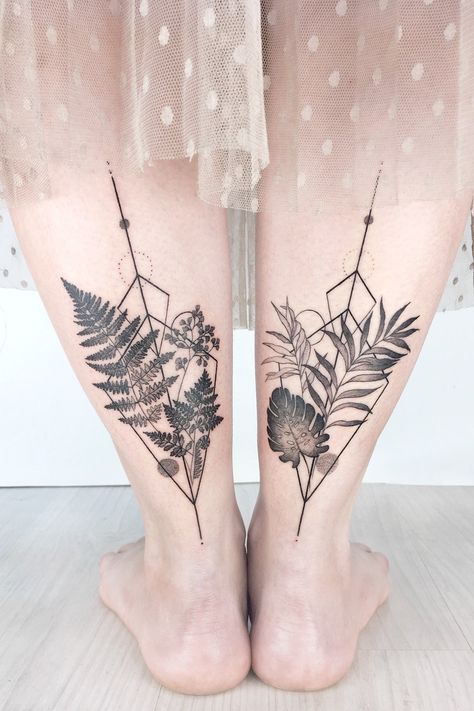 Monstera And Fern Tattoo, Fine Line Succulent Tattoo, Geometric Botanical Tattoo, Forest Foliage Tattoo, Monstera Tattoo Ideas, Botanical Tattoo Ideas, Linework Tattoo Sleeve, Botanical Back Tattoo, Dark Nature Tattoo