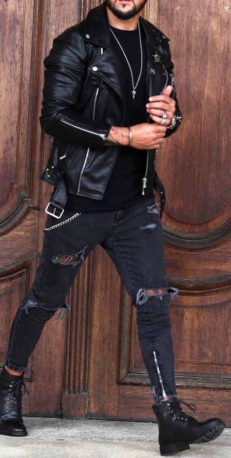 Bad Boy Outfits, Leather Jacket Outfit Men, Bad Boy Style, Matte Lipsticks, Mens Fashion Edgy, Leather Jacket Outfits, Stylish Mens Outfits, Men Fashion Casual Outfits, Leather Jacket Black