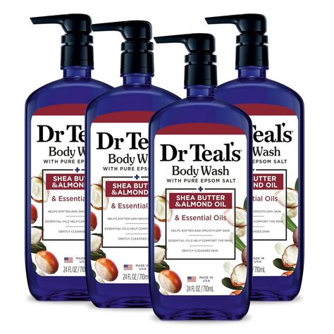 Amazon.com : Dr Teal's Body Wash with Pure Epsom Salt, with Shea Butter & Almond Oil, 24 fl oz (Pack of 4) : Beauty & Personal Care Foaming Bath, Essential Oils For Skin, Gentle Cleanser, Epsom Salt, Soften Skin, Natural Essential Oils, Almond Oil, Essential Oil Blends, Oil Blend