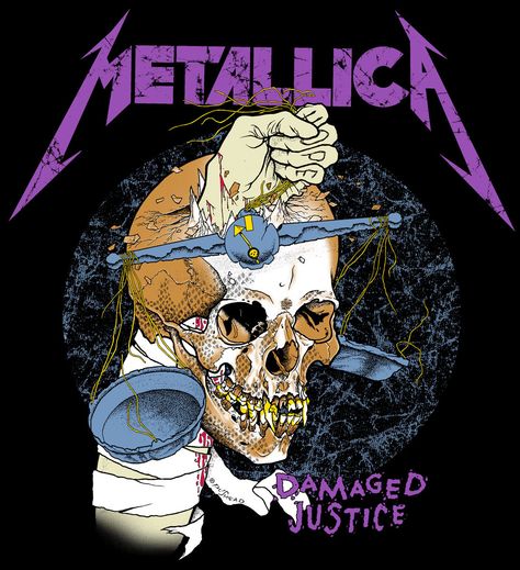 Metallica Damaged justice artwork Metallica Logo, Metallica Art, Futurisme Retro, Rock N Roll Art, Rock Band Posters, Heavy Metal Art, Metallica T Shirt, Heavy Metal Rock, Band Wallpapers