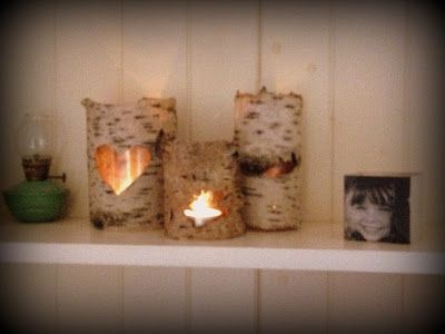 Me and my shadow: How to make Silver Birch Bark Candle Holders Birch Bark Crafts Diy, Birch Bark Candles, Birch Candle Holders, Birch Bark Crafts, Handmade Valentine Gifts, Birch Tree Wedding, Patio Decorations, Twig Crafts, Birch Candles