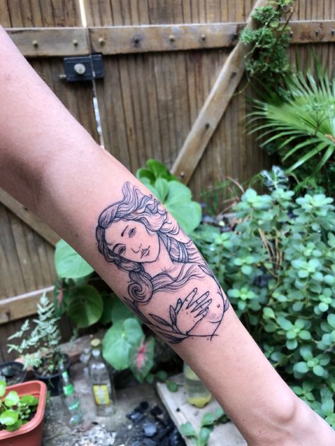 The Birth Of Venus Tattoo, Birth Of Venus Tattoo, Aphrodite Tattoo, Venus Tattoo, Cage Tattoos, Hippie Tattoo, Birth Of Venus, Sandro Botticelli, Greek Tattoos