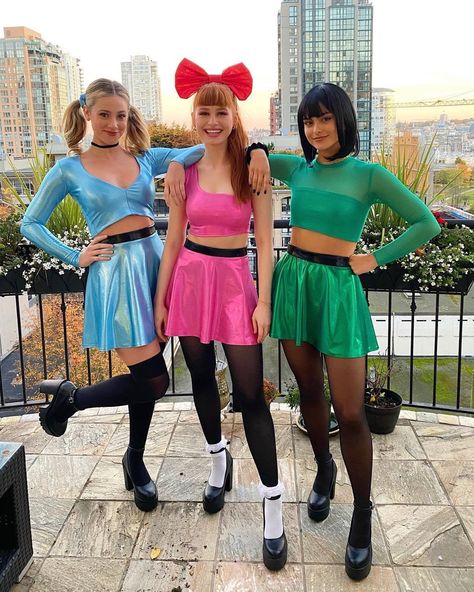 Powerpuff Girls Halloween Costume, Girl Group Halloween Costumes, Powerpuff Girls Costume, Best Group Halloween Costumes, Trio Costumes, Best Celebrity Halloween Costumes, Cute Group Halloween Costumes, Bff Halloween Costumes, Trio Halloween Costumes